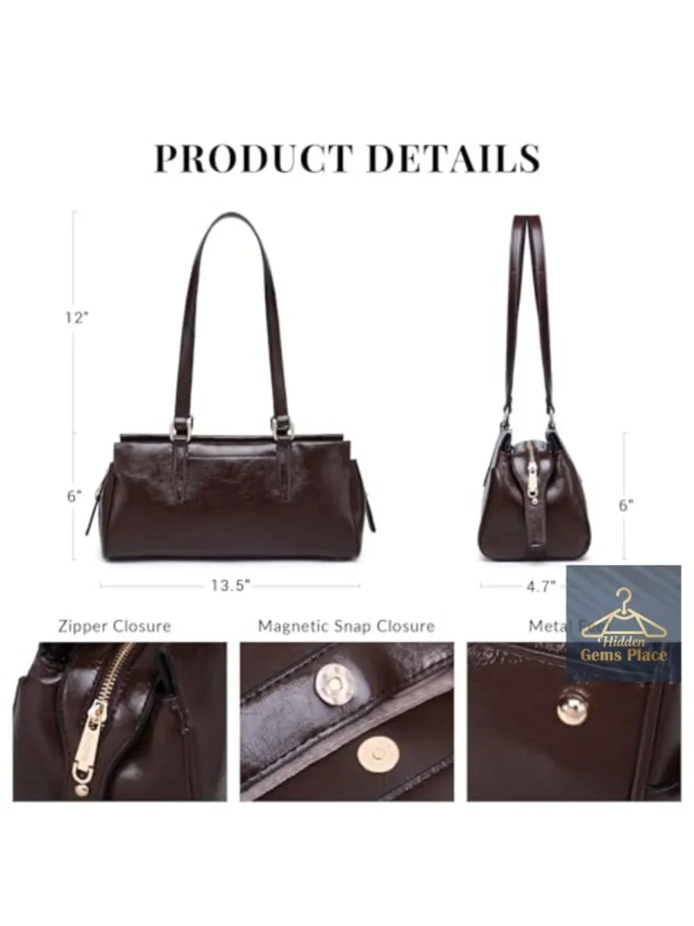 Vegan Leather Hobo Bag with 3 Compartments and Multi Pockets